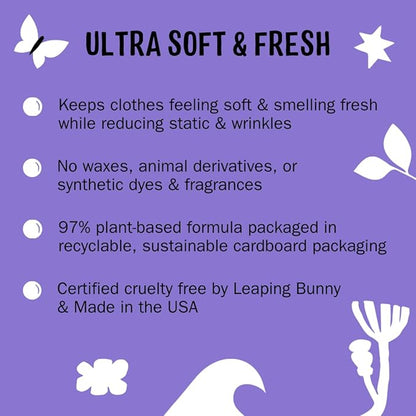 Molly's Suds Fabric Softener Dryer Sheets for Sensitive Skin | Plant-Based Static Reducer, Plastic-Free Packaging | Lavender (120 Sheets)