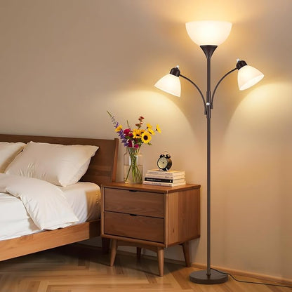 Coucrek Floor Lamp for Living Room,72" Dimmable Torchiere Lamp with 2 Reading Lights for Bedroom, Brown Tall Standing Room Lamp, 3 Bulbs Included