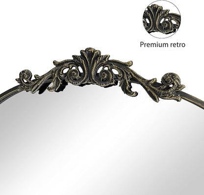 OUSHUAI Black Ornate Mirror for Wall, Traditional Vintage Ornate Baroque Mirrors,Victorian Antique Bronze Full Matel Frame,Arched Mirror for Entryway/Bathroom/Fireplace 24"X36"