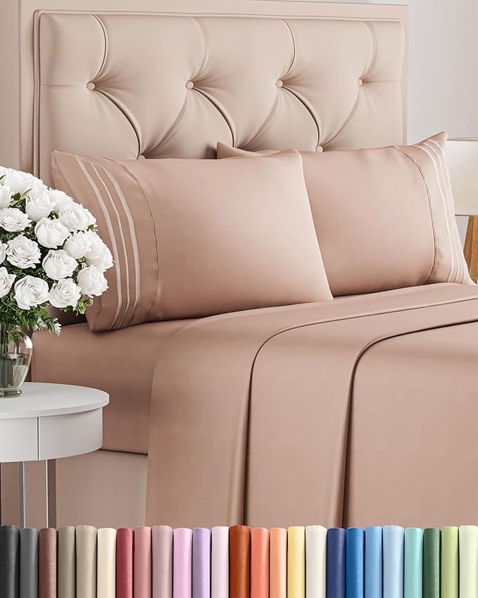 King Size 4 Piece Sheet Set - Comfy Breathable & Cooling Bed Sheets Set - Hotel Luxury Bedding for Women, Men, Kids, Teens, Boys & Girls - Deep Pockets, Ultra-Soft and Wrinkle Free - Oeko-Tex - Mauve