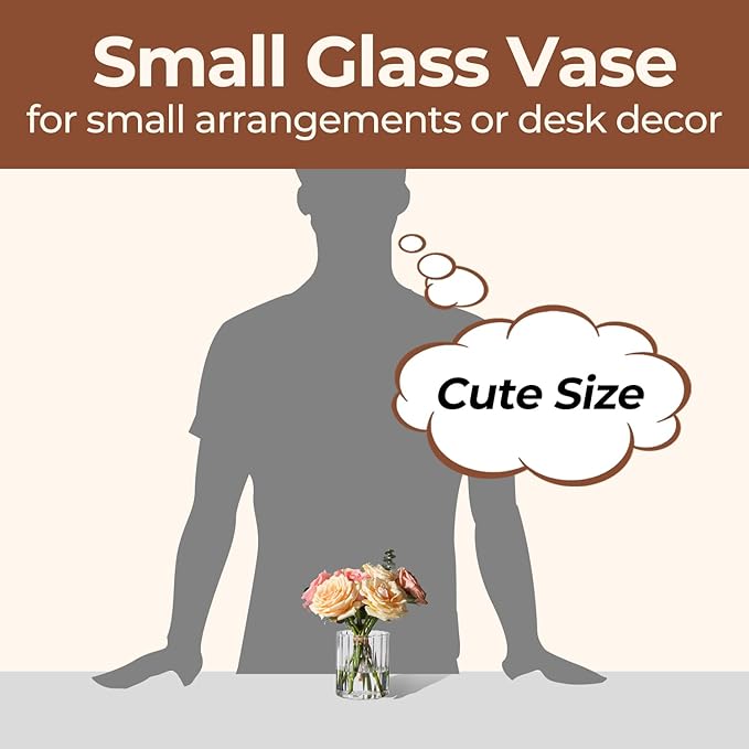 ComSaf 6pcs Mini Glass Cylinder Vases 3.9 Inch Tall, Small Vase for Flowers, Short Ribbed Vases for Centerpieces, Clear Hurricane Glass Candle Holders for Table Party Home Decor