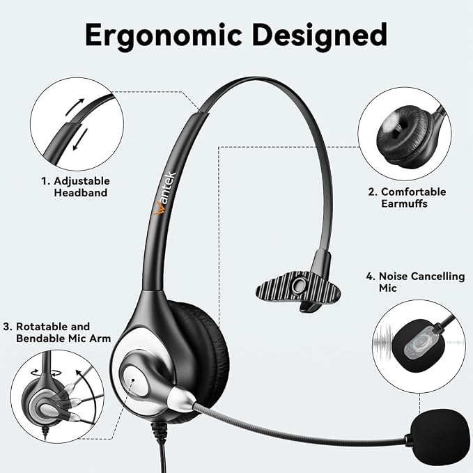 Wantek Headset with Microphone for PC Wired Headphones