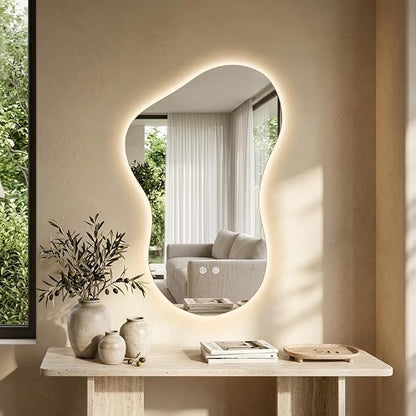 20×32 Irregular Backlit Mirror Asymmetrical Bathroom Mirror with Lights LED Dimmable Mirror for Bathroom Makeup Area