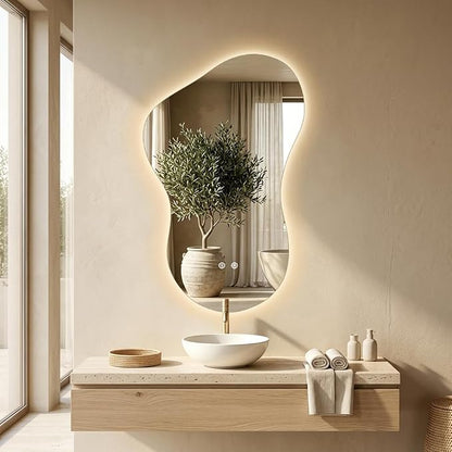 24×36 Irregular Backlit Mirror Asymmetrical Bathroom Mirror with Lights LED Dimmable Mirror for Bathroom Makeup Area