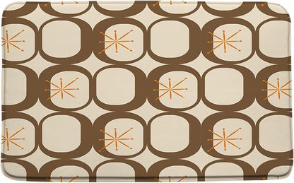 Mid Century Modern Bath Mat Abstract Atomic Geometric Retro 1950s Brown Bathroom Kitchen Toilet Rugs,24x48 Inch