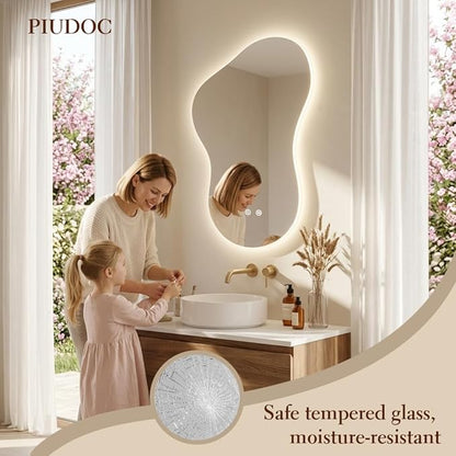 24×36 Irregular Backlit Mirror Asymmetrical Bathroom Mirror with Lights LED Dimmable Mirror for Bathroom Makeup Area
