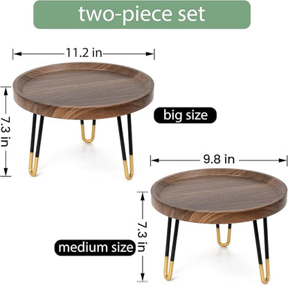 OBTAIN Plant Stand Indoor Outdoor,2 Set Mid Century Style Walnut Wood Color Plant Stand,Waterproof Design Modern Plant Table,Easily Assemble Come With Tools,Nice For Room Decor (M,L)