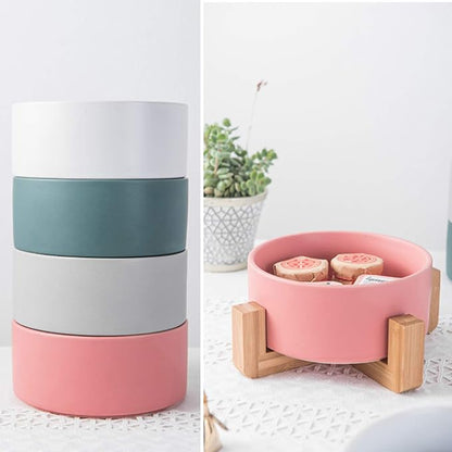 MINGZHE Ceramic Outdoor Planters,Flower Pot with Wooden Stand Indoor Display Rack Succulents Pots Round Planters for Indoor Plants(#2)