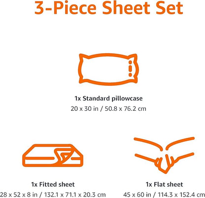 Amazon Basics Kid's Soft Easy-Wash Lightweight Microfiber 3-Piece Sheet Set, Toddler, Multi Color, Dinosaurs