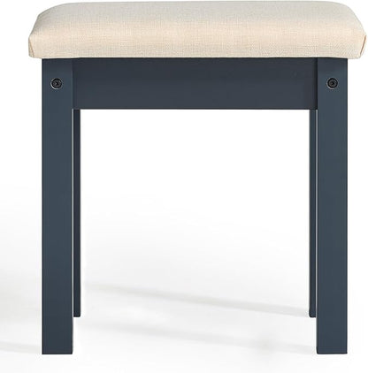 LEYAOYAO Vanity Stool, Elegant Makeup Stool with Comfortable Fabric Cushion, Sturdy Wooden Frame, Modern Vanity Bench for Bedroom and Bathroom-Navy Blue