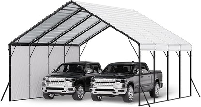 VEVOR Heavy Duty Metal Carport, 20 x 20 ft Outdoor Carport with Sturdy Frame & Roof, Car Garage Shade with Removable Sidewalls, Multi-Use Car Shelter for Pickup, Boat, Trucks & Tractors