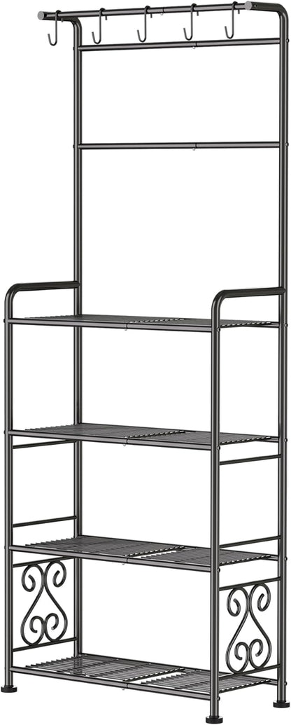 Plant Stand Indoor Outdoor Heavy Duty Metal - 68.4" Tall 4-Tier Shelf for Multiple Plants, Flowers, Rustproof Black Storage Rack for Patio, Balcony, Living Room, Garden, Includes Hooks&Adjustable Feet