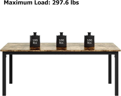 IDEALHOUSE 71 Inch Industrial Dining Table for 4-6 Person Rectangle Kitchen Table with Metal Legs,Round Corners, Writing Desk, for Modern Farmhouse, for Kitchen, Dining Room,Quick Assembly,Wood