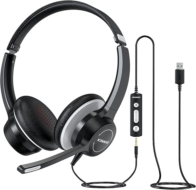 USB Headset with Microphone, 3.5mm Wired Computer Headsets with Noise