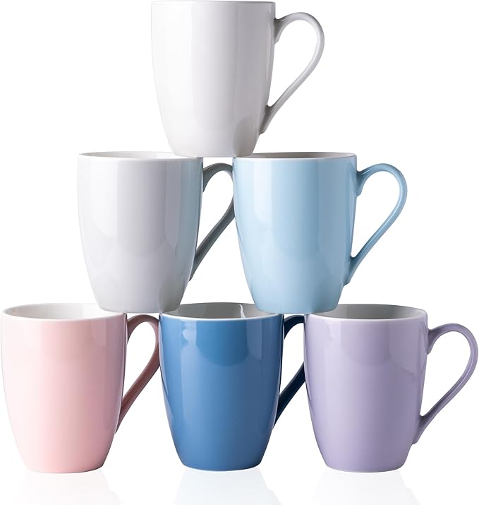 GBHOME 16oz Coffee Mugs Set of 6, Large Ceramic Coffee Mugs for Man, Woman, Dad, Mom, Modern Coffee Mugs Set with handle for Tea/Latte/Cappuccino/Milk/Cocoa. Dishwasher&Microwave Safe,MultiColor