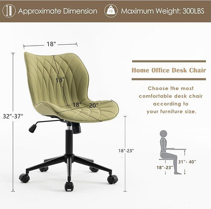 YOUNUOKE Armless Desk Chair Comfy Office Chair with Wheels Home Ergonomic Task Chair Adjustable Computer Chairs Modern Faux Leather Swivel Chair Upholstered Makeup Vanity Chair with Back(Avocado)