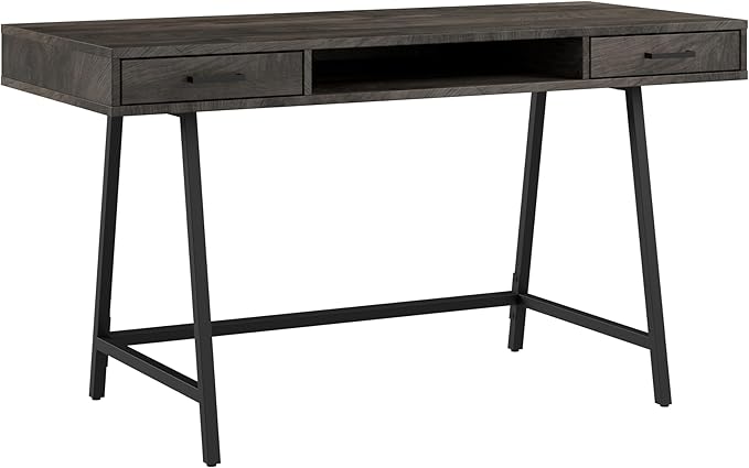 Bush Furniture Steele 54W Writing Desk with Storage in Dark Gray Hickory | Large Wooden Computer Table for Home Office Workspace