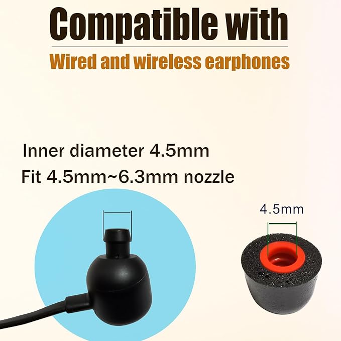 Memory Foam Tips Replacement Earbuds Tips Noise Reduction Anti-Slip fit
