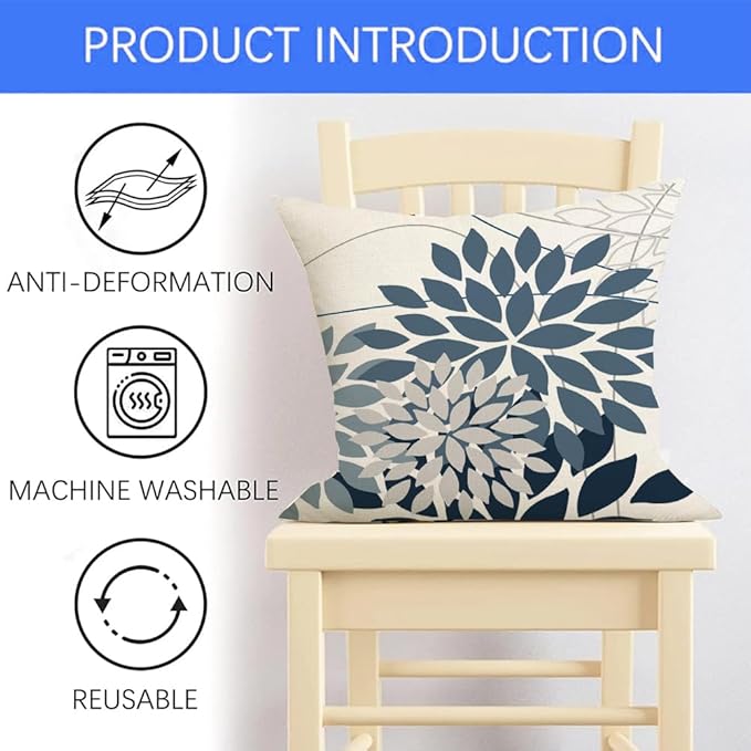 RABUSOFA Outdoor Pillow Covers 20x20 Inch Set of 2 Gray Blue Flower Decorative Waterproof Floral Outdoor Cushion Covers for Patio Funiture Garden Couch Decor