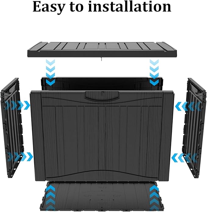 50 Gallon Heavy Duty Outdoor Deck Box with Lockable Lid, All Weather Waterproof Storage for Patio Cushions, Pool Toys, Garden Tools - Rust-Proof Resin Design (Black)