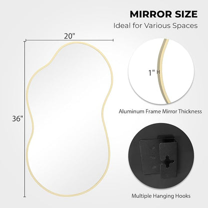 WallBeyond Gold Irregular Wall Mirror, Modern Asymmetrical Mirror Aluminum Frame for Bedroom, Bathroom, Living Room, and Entryway 36" H x 20" W (Gold)