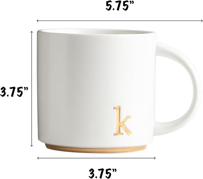 COLLECTIVE HOME - Monogram Ceramic Mugs, 15 oz Golden Initial Coffee Cups, Elegant Alphabet Tea Mugs, Elegant Personalized Mug with Gift Box, Luxurious Cups for Office and Home (k)