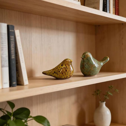 Two-piece set of parent-child bird statues, modern home decor, with removable storage holes, suitable for bedrooms, living rooms, offices, and fireplace mantel decorations. (Kiln color change)