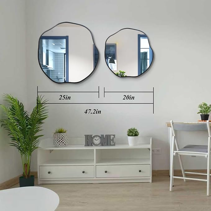 POZINO Scalloped Irregular Wall Mirror, 20" Asymmetrical Frameless Art Deco Mirror, Wavy Decorative Accent Mirrors for Entryway Fireplace Living Room Hallway, Horizontal or Vertical Hanging