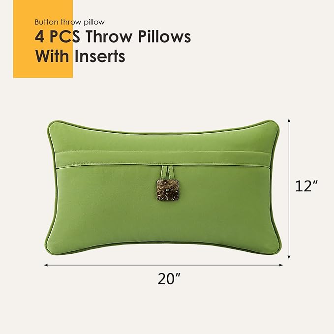 Outdoor Sunbrella Decorative Pillows with Coconut Button Pack of 4, 20" x 12" Outdoor Pillow Set for Couch Bed Throw Patio Sofa, Canvas Ginkgo