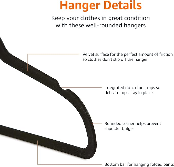 Amazon Basics Slim, Velvet, Non-Slip Sturdy Suit Clothes Hangers, Pack of 30, Black/Rose Gold