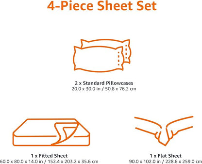 Amazon Basics Lightweight Super Soft, Wrinkle-Free Easy Care Microfiber 4 Piece Bed Sheet Set with 14-Inch Deep Pockets, Queen, Spa Blue, Solid