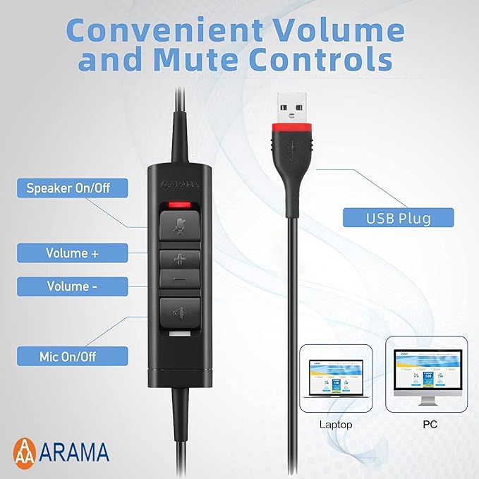 Arama USB Headset with Microphone