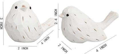 Handcrafted Farmhouse Bird Decor Figurines Set of 2 – Rustic White Carved Bird Statues for Home Decor, Cottage Chic Ornaments, Vintage Wood Sculptures, Spring Table Accents, Gift for Bird Lovers