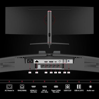 INNOCN 49" Curved Monitor Ultrawide Gaming 5K2K 120Hz 32:9 QHD 5120 x 1440P Computer Monitor, R1800, 99% sRGB, HDR400, USB Type C, DisplayPort, HDMI, Built-in Speakers, Height/Tilt Adjustable - 49C1R