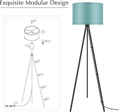 BoostArea Floor Lamp for Living Room, Tripod Floor Lamp, Green Linen Lamp Shade, Blub Not Included,Mid Century Standing Lamp for Living Room, Bedroom, Study Room and Office