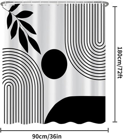 Stall Boho Shower Curtain Mid Century Modern Shower Curtains for Bathroom Black and White Geometric Minimalist Abstract Bohemian Waterproof Fabric Bathroom Shower Curtain Set 36x72 Inch