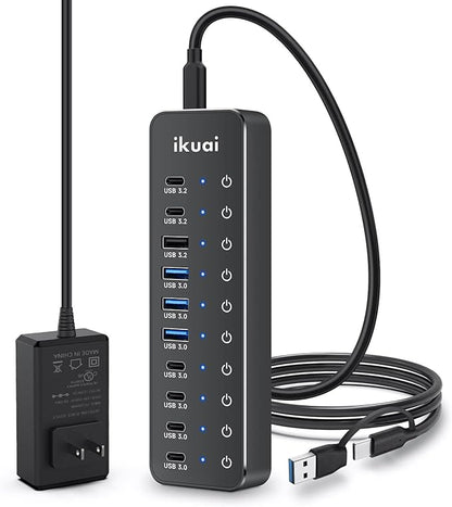 Powered USB Hub, ikuai 10-Port USB 3.2 / USB C Hub,
