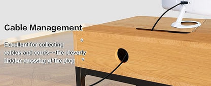TEKAMON 47" Makeup Vanity Desk with Mirror，Girls Vanity Dressing Table for Bedroom, Home Office/Computer Desk with 2 Drawers, Study Desk with Cable Management, Natural Wood