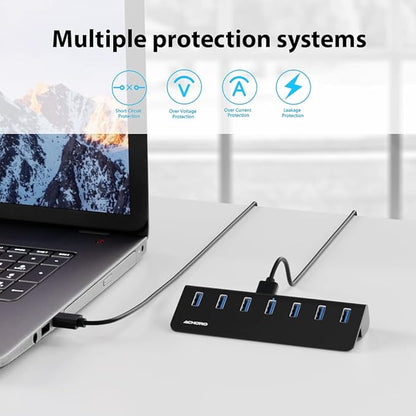 Achoro 7 Ports Powered USB HUB – 2nd Generation 10GB Super Speed External USB