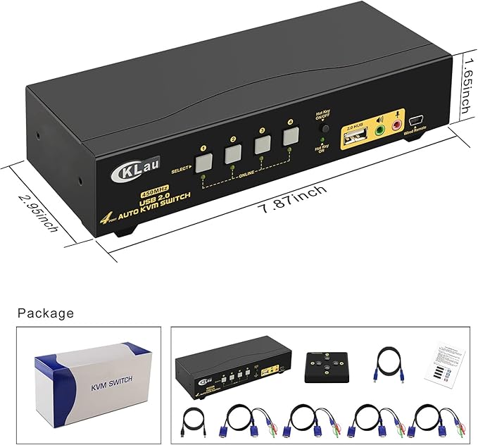 CKLau 4 Port 450MHz USB Auto VGA KVM Switch
