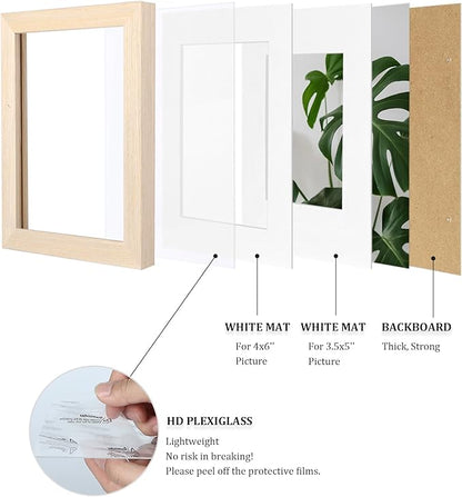 Egofine 4x6 Picture Frame Made of Solid Wood with Plexiglass, Display Pictures 3.5x5 with Mat or 4x6 Without Mat for Tabletop and Wall Mounting, Oak Wood