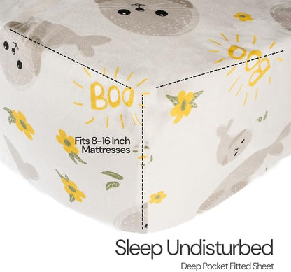 Salt Earth 100% Cotton 210TC Kids Bedsheet, Twin Fitted Sheet, Toddler Bed, 2 Piece Bedding Set- 1 Fitted Sheet and 1 Pillowcase, Themed Toddler Bed Sheets, Cute Sheets for Kids Bed (Seal)