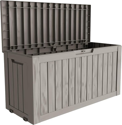 75 Gallon Double-Wall Resin Deck Box - Lockable Waterproof Outdoor Storage Box, 515lbs Capacity & Doubles as Seating for Patio Furniture - Garden Tools, Pool Accessories (Brown)