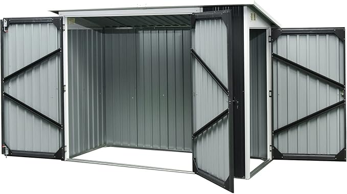 Hanover 2-in-1 Multi-Use Outdoor Storage Shed, Separated Storage Compartments, 2-Point Locking System, Galvanized Steel, 156-Cu. Ft. Capacity, 3.6 x 8 x 5.75-Ft., Dark Gray