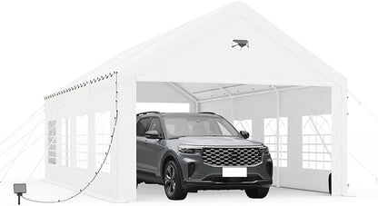 Carports 10X30 Heavy Duty,Car Ports with 180G Removable Side Walls,Carport Canopy,Car Shelter All Weather,Portable Car Port Garage,White