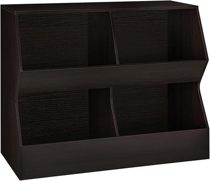 DINZI LVJ Kids Bookshelf, Toy Storage Organizer, Wooden Toy Storage Cabinet, 4 Cubby Children Bookcase, 39.4" L Toddler Book Shelf for Bedroom, Nursery, Hallway, School, Espresso