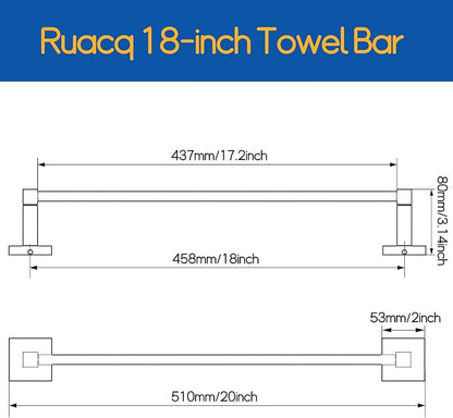 RUACQ Black Towel Bar 18 inch, 304 Stainless Steel Towel Racks for Bathroom Wall Mounted, Heavy Duty Bath Towel Rod with Square Base(Matte Black)