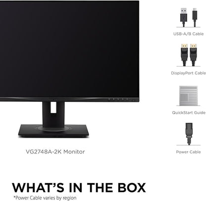 ViewSonic VG2748A-2K 27 Inch IPS QHD Ergonomic Monitor with Ambient Light Sensor, Auto Screen Dimmer, Screen Privacy Alert, USB Hub, DisplayPort, HDMI, and VGA for Home and Office