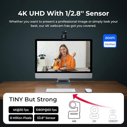 OBSBOT Tiny PTZ 4K Webcam, AI Powered Framing & Autofocus, 4K Video Conference