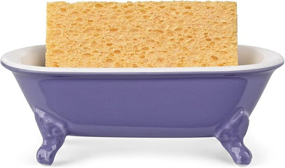 6.5" Ceramic Mini Decorative Clawfoot Bathtub Bar Soap Dish, Kitchen Sponge Holder and Shower Tray for Bathroom, 1 Pack(Jubilee)